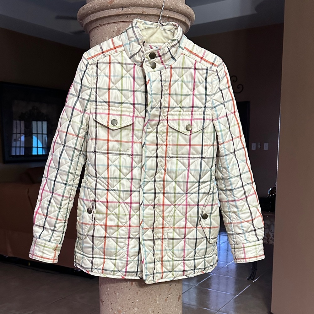 Coach Quilted Jacket in Cream with Multicolor Plaid